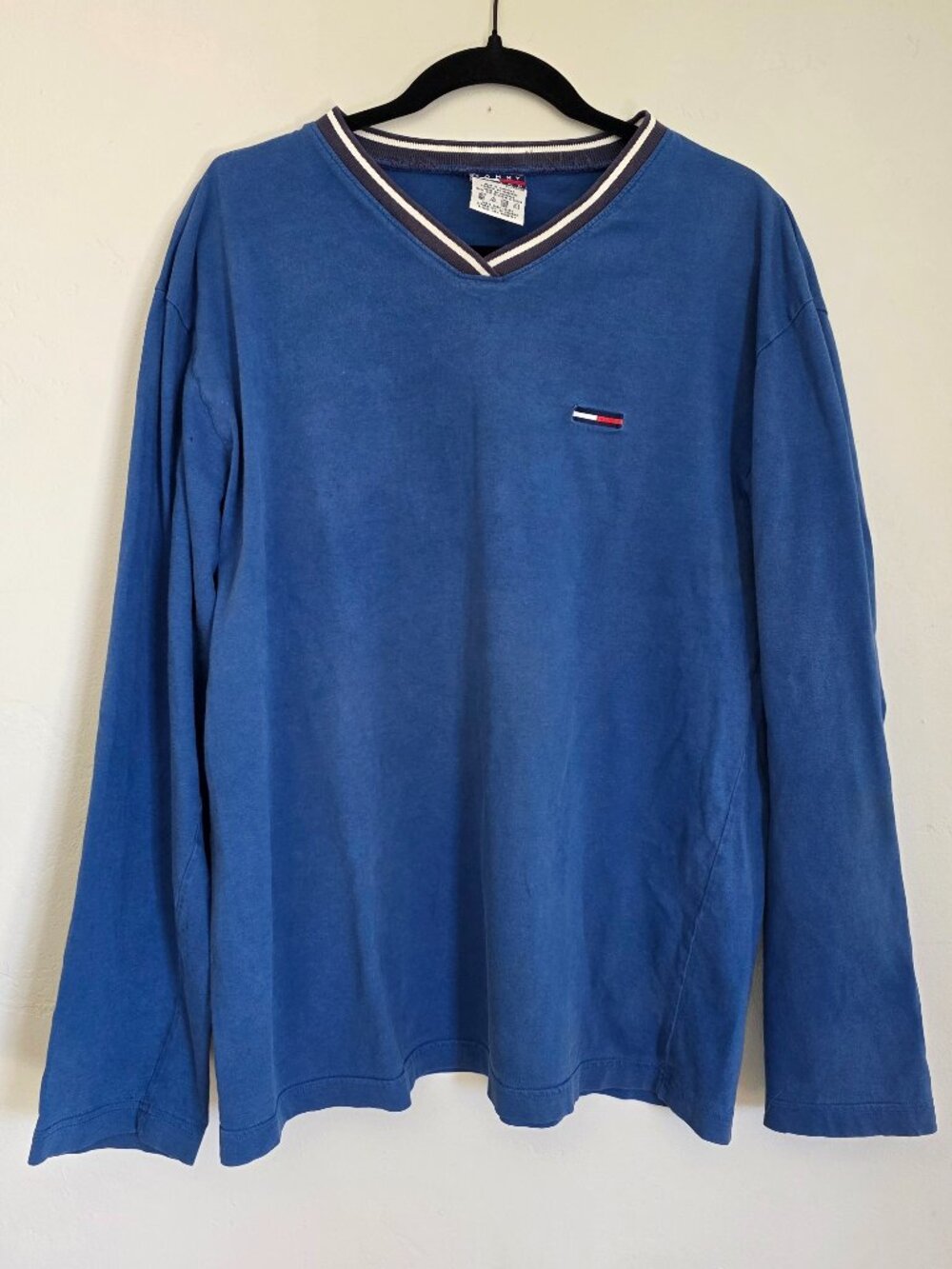 Vintage Tommy Jeans V Neck Pullover | Striped Collar | Blue| XL